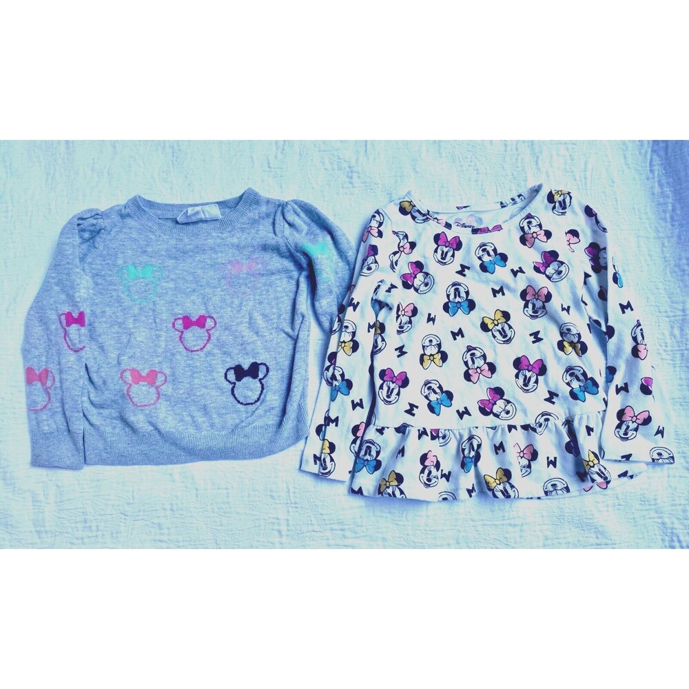 Baby Gap Disney Minnie Mouse Bow & Rainbow Gray Sweater & Top set of 2! Sz 24/2T